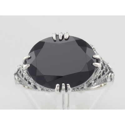 Beautiful Oval Black Onyx Filigree Ring - Sterling Silver - FR-423-O