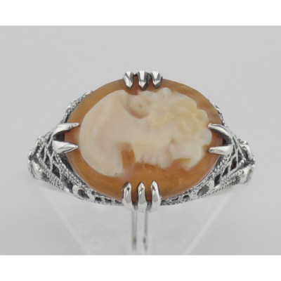 Antique Style Hand Carved Italian Shell Cameo Ring - Sterling Silver - FR-423-SH