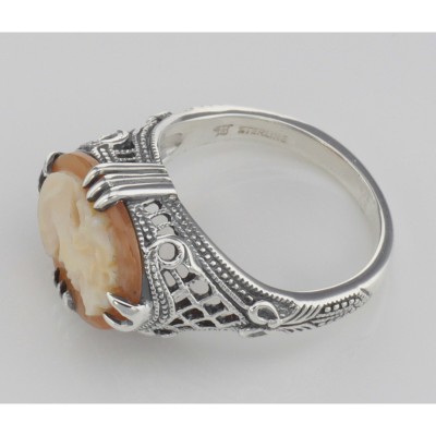Antique Style Hand Carved Italian Shell Cameo Ring - Sterling Silver - FR-423-SH