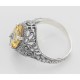 Victorian Style Sterling Silver Golden Citrine Filigree Ring Diamond Center - FR-424-C