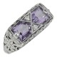 Art Deco Style Genuine Amethyst Filigree Ring - Sterling Silver - FR-475-AM