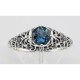 London Blue Topaz Filigree Ring with Sapphire Gems Sterling Silver - FR-48-S-LBT