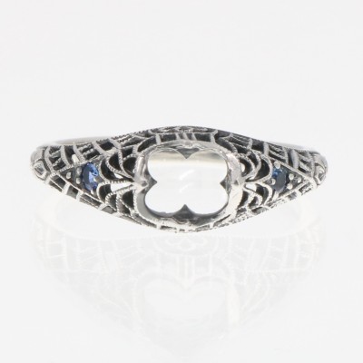 Semi Mount Filigree Ring with Sapphire Gems - Sterling Silver - FR-48-S-SEMI
