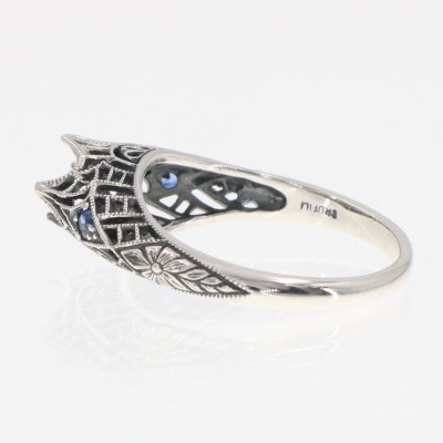 Semi Mount Filigree Ring with Sapphire Gems - Sterling Silver - FR-48-S-SEMI