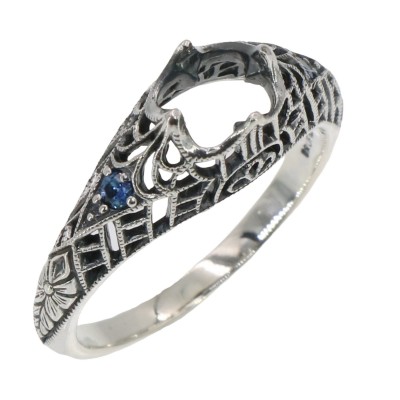 Semi Mount Filigree Ring with Sapphire Gems - Sterling Silver - FR-48-S-SEMI