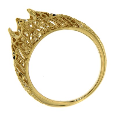 Semi Mount Filigree Ring with Sapphire Gems - 14kt Yellow Gold - FR-48-SEMI-YG