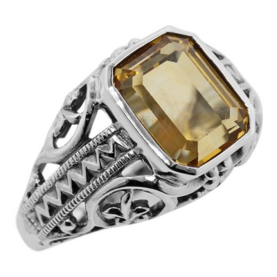 Citrine Filigree Ring - Sterling Silver - FR-54-C