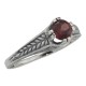 Beautiful Victorian Style Red Garnet Solitaire Filigree Ring Sterling Silver - FR-55-G