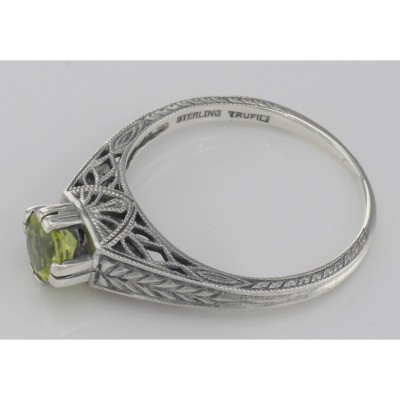 Beautiful Victorian Style Peridot Solitaire Filigree Ring Sterling Silver - FR-55-P