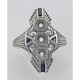 Art Deco Style Filigree Semi Mount Ring w/ Sapphires Sterling Silver - FR-60-SEMI-S