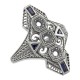 Art Deco Style Filigree Semi Mount Ring w/ Sapphires Sterling Silver - FR-60-SEMI-S