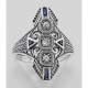 Art Deco Filigree Ring White Topaz Blue Sapphire Accent Sterling Silver - FR-60-WT-S