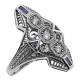 Art Deco Filigree Ring White Topaz Blue Sapphire Accent Sterling Silver - FR-60-WT-S