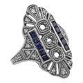 3 Stone Semi Mount Sapphire Ring - Art Deco Style - Sterling Silver