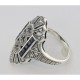 3 Stone Semi Mount Sapphire Ring - Art Deco Style - Sterling Silver - FR-61-SEMI-S