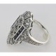3 Stone Semi Mount Sapphire Ring - Art Deco Style - Sterling Silver - FR-61-SEMI-S