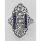 3 Stone Semi Mount Sapphire Ring - Art Deco Style - Sterling Silver - FR-61-SEMI-S