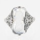 Roman Style Clear Crystal Reverse Intaglio Filigree Ring - Sterling Silver - FR-633-CLR