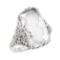 Roman Style Clear Crystal Reverse Intaglio Filigree Ring - Sterling Silver