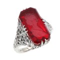 Roman Style Red Crystal Reverse Intaglio Filigree Ring Sterling Silver