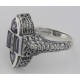 Antique Style Four Stone Amethyst and Diamond Ring - Sterling Silver - FR-652-AM