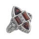 Antique Style Four Stone Red Garnet and Diamond Ring - Sterling Silver - FR-652-G