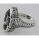Antique Style Four Stone Black Spinel and Diamond Ring - Sterling Silver - FR-652-O