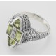 Antique Style Four Stone Peridot and Diamond Ring - Sterling Silver - FR-652-P