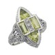 Antique Style Four Stone Peridot and Diamond Ring - Sterling Silver - FR-652-P