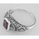 Victorian Style Garnet Filigree Ring with Floral Design - Sterling Silver - FR-67-G