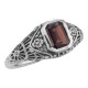 Victorian Style Garnet Filigree Ring with Floral Design - Sterling Silver - FR-67-G