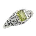 Victorian Style Peridot Filigree Ring with Floral Design - Sterling Silver