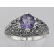 Victorian Style Genuine Amethyst Solitaire Filigree Ring - Sterling Silver - FR-698-AM