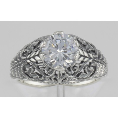 Classic Victorian Style Cubic Zirconia Filigree Ring - Sterling Silver - FR-698-CZ