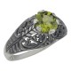 Victorian Style Genuine Peridot Solitaire Filigree Ring - Sterling Silver - FR-698-P