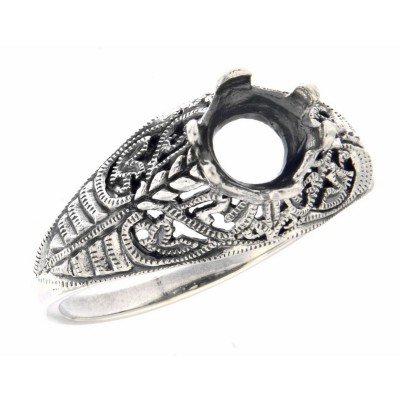 Semi Mount 7mm Classic Victorian Style Filigree Ring - Sterling Silver - FR-698-SEMI