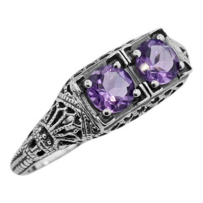 Victorian Style Amethyst Filigree Ring Sterling Silver - FR-699-AM