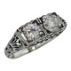 Art Deco Filigree Two Stone CZ Ring - Sterling Silver - FR-699-CZ