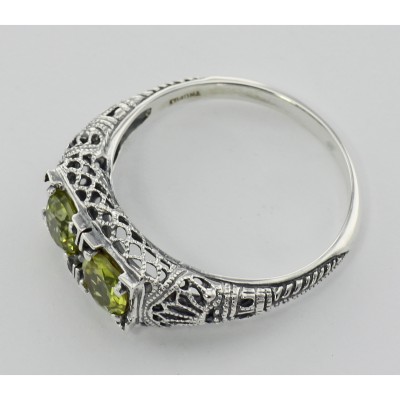Art Deco Style Green Peridot Gemstone Ring Sterling Silver - FR-699-P