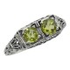 Art Deco Style Green Peridot Gemstone Ring Sterling Silver - FR-699-P