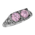 Beautiful Two Stone Pink CZ Filigree Ring - Sterling Silver