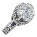 Victorian Style 6.5 ct CZ Solitaire Ring Sapphire Accents Sterling Silver