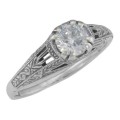 Antique Style CZ Filigree Solitaire Ring Sterling Silver