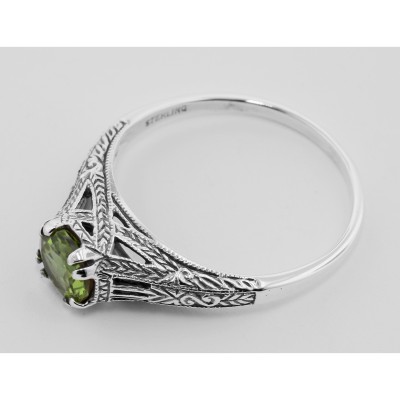 Art Deco Style Peridot Filigree Ring - Sterling Silver - FR-701-P