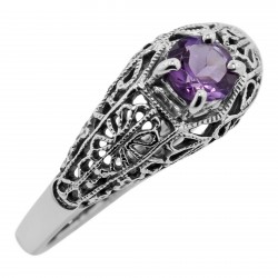 Amethyst Filigree Ring - Sterling Silver