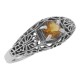 Natural Golden Citrine Filigree Ring - Art Deco Style - Sterling Silver - FR-709-C