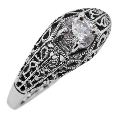 Cubic Zirconia Filigree Ring - Sterling Silver - FR-709-CZ
