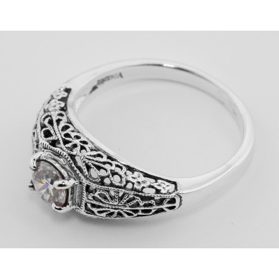 Beautiful White Topaz Solitare Filigree Ring - Sterling Silver - FR-709-WT