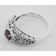 Victorian Style Red Garnet Filigree Ring - Sterling Silver - FR-709-G