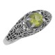 Natural Peridot Fine Filigree Ring - Art Deco Style - Sterling Silver - FR-709-P